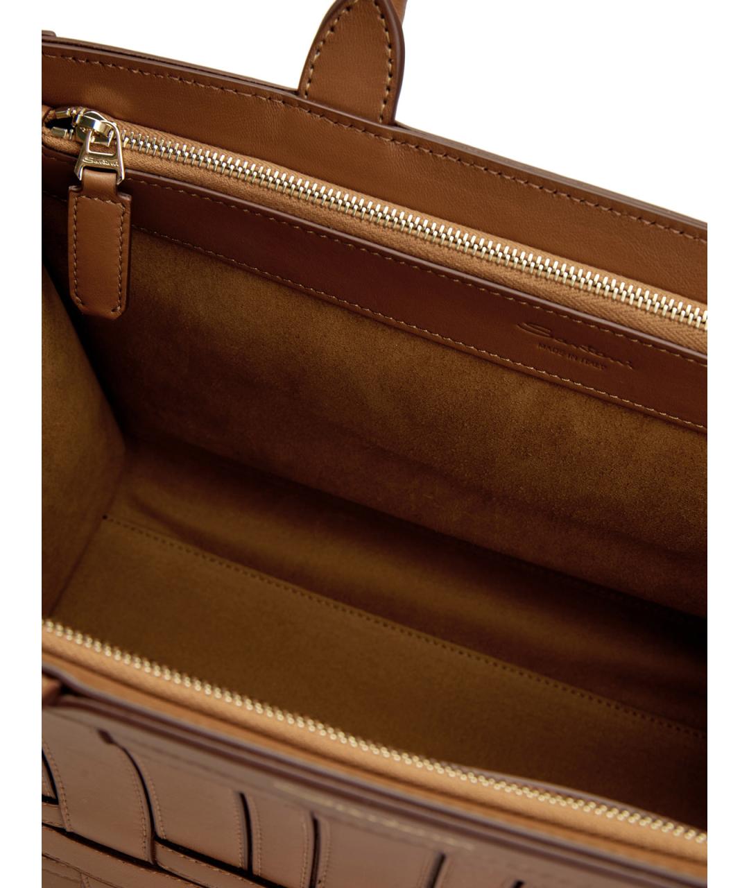 SANTONI Коричневая кожаная сумка тоут, фото 7