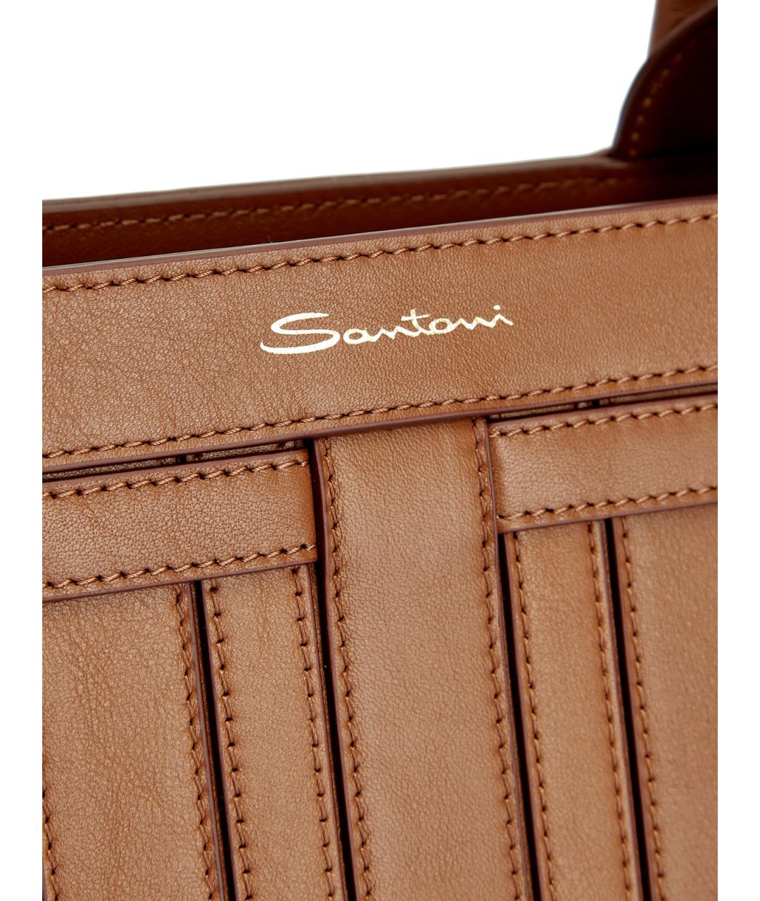 SANTONI Коричневая кожаная сумка тоут, фото 6