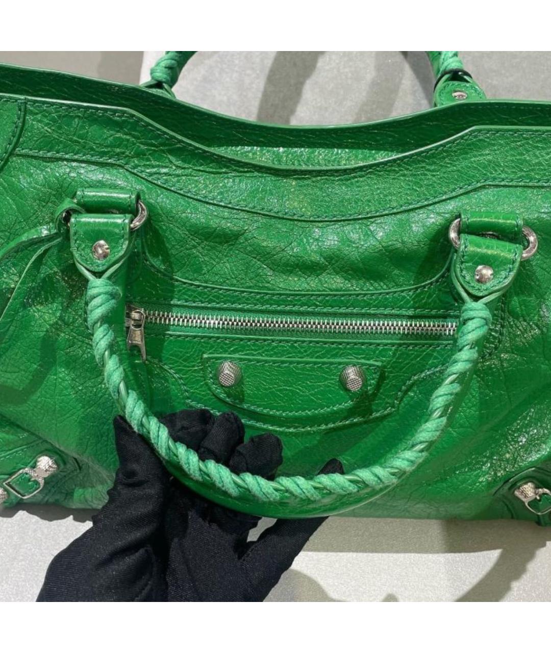 BALENCIAGA Зеленая кожаная сумка с короткими ручками, фото 6
