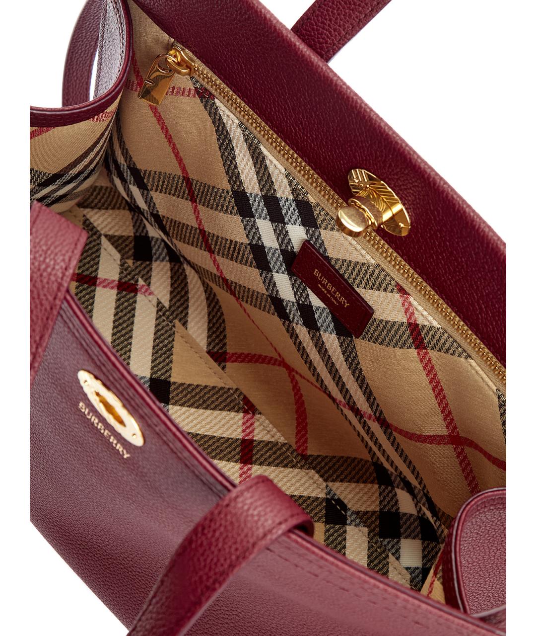 BURBERRY Бордовая кожаная сумка тоут, фото 7