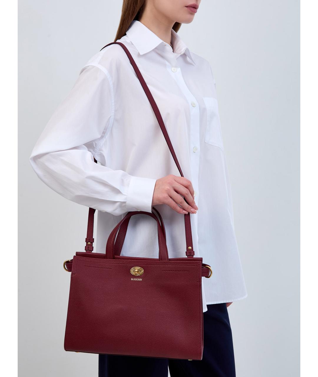 BURBERRY Бордовая кожаная сумка тоут, фото 2