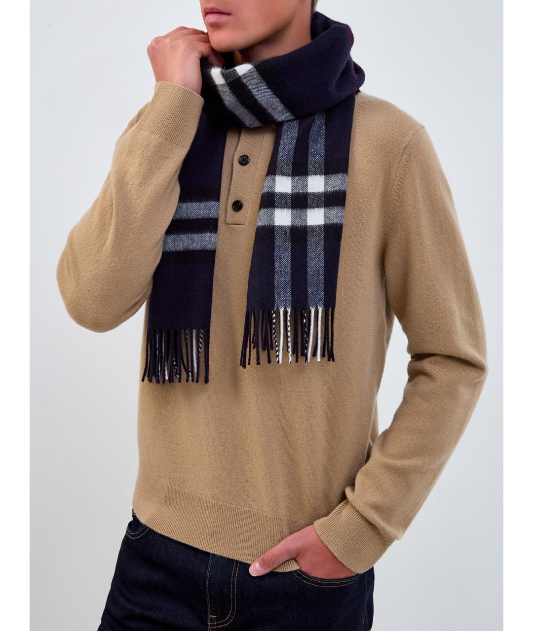 BURBERRY Синий кашемировый шарф, фото 2