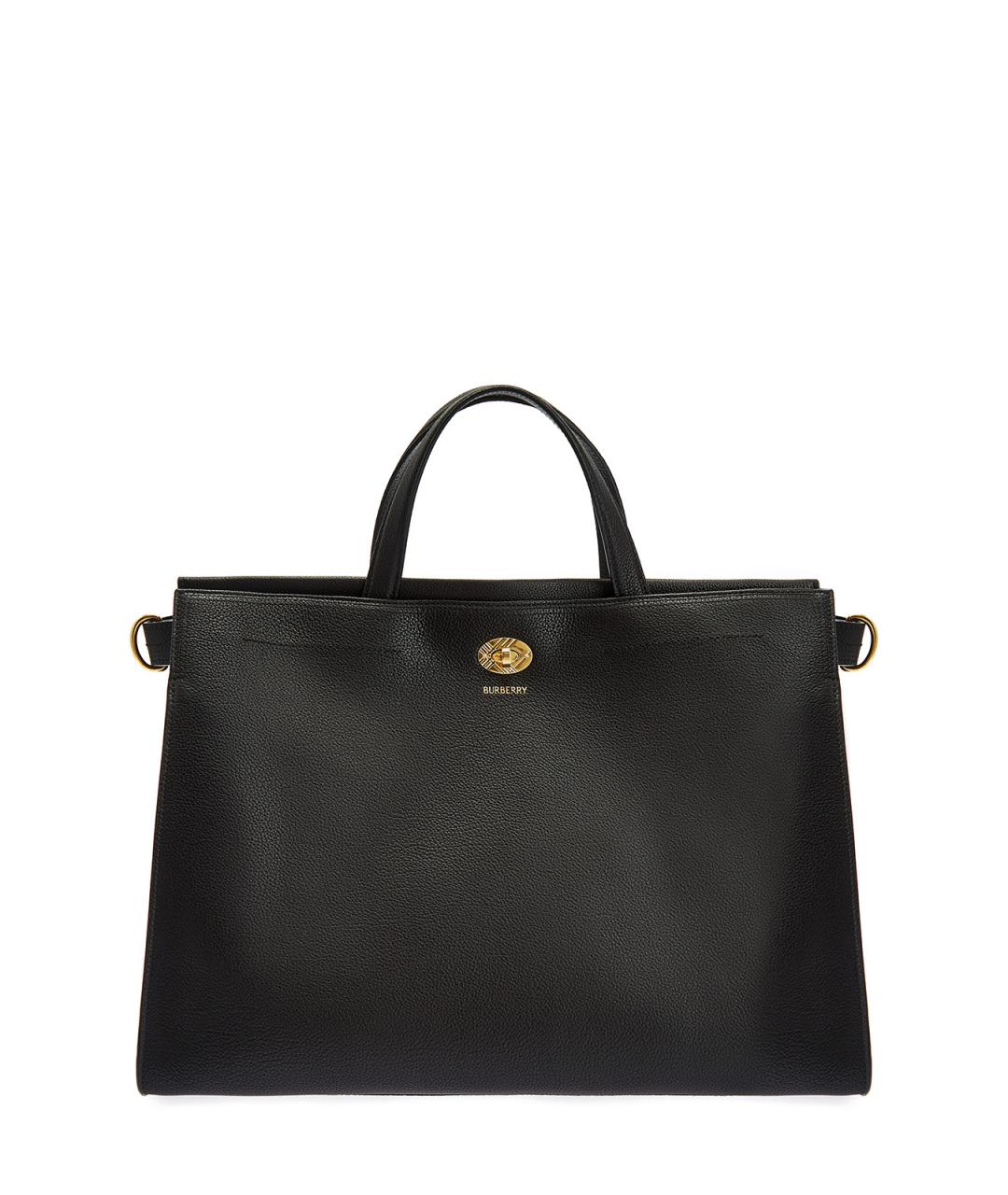 BURBERRY Черная кожаная сумка с короткими ручками, фото 1