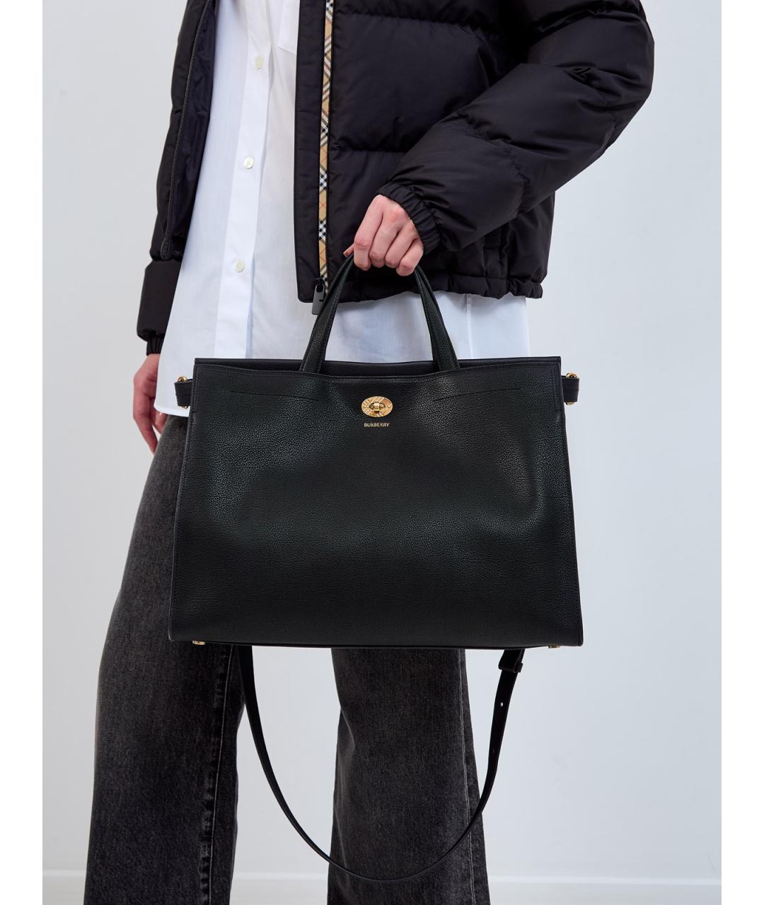 BURBERRY Черная кожаная сумка с короткими ручками, фото 2