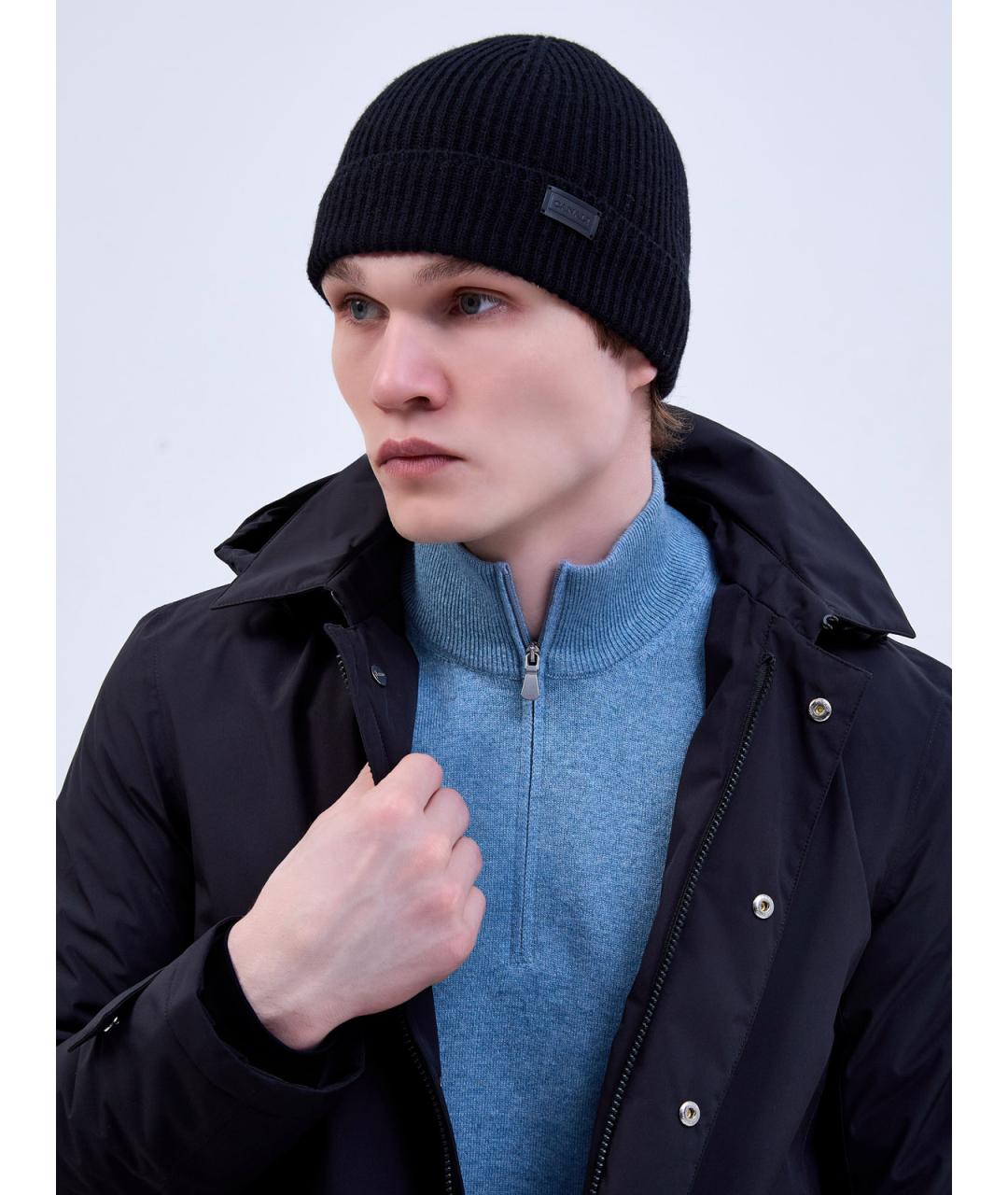 CANALI Черная шерстяная шапка, фото 2