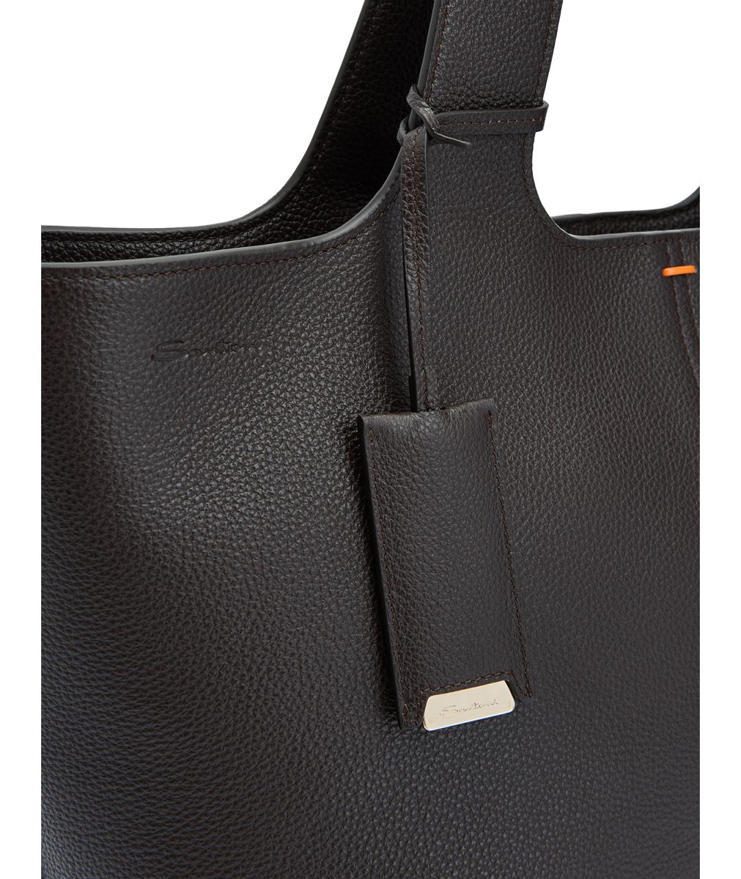 SANTONI Коричневая кожаная сумка тоут, фото 5