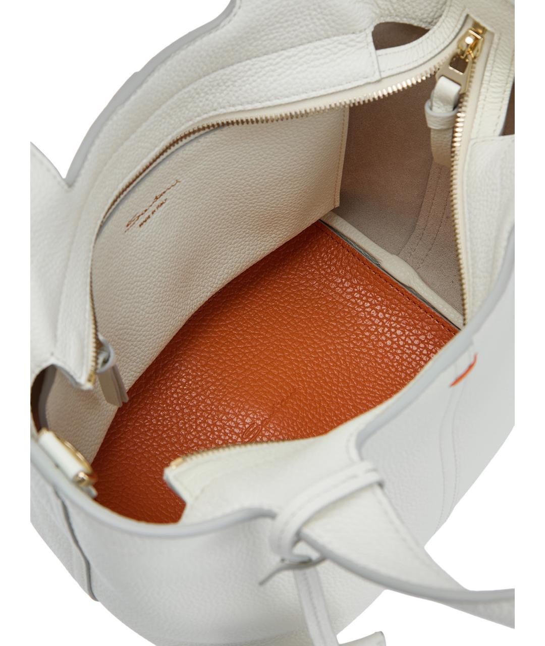 SANTONI Белая кожаная сумка тоут, фото 6
