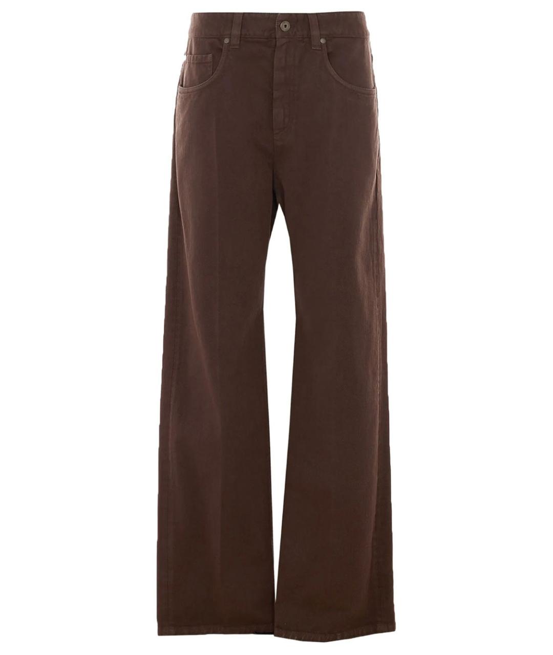 BRUNELLO CUCINELLI Коричневые хлопковые прямые брюки, фото 1