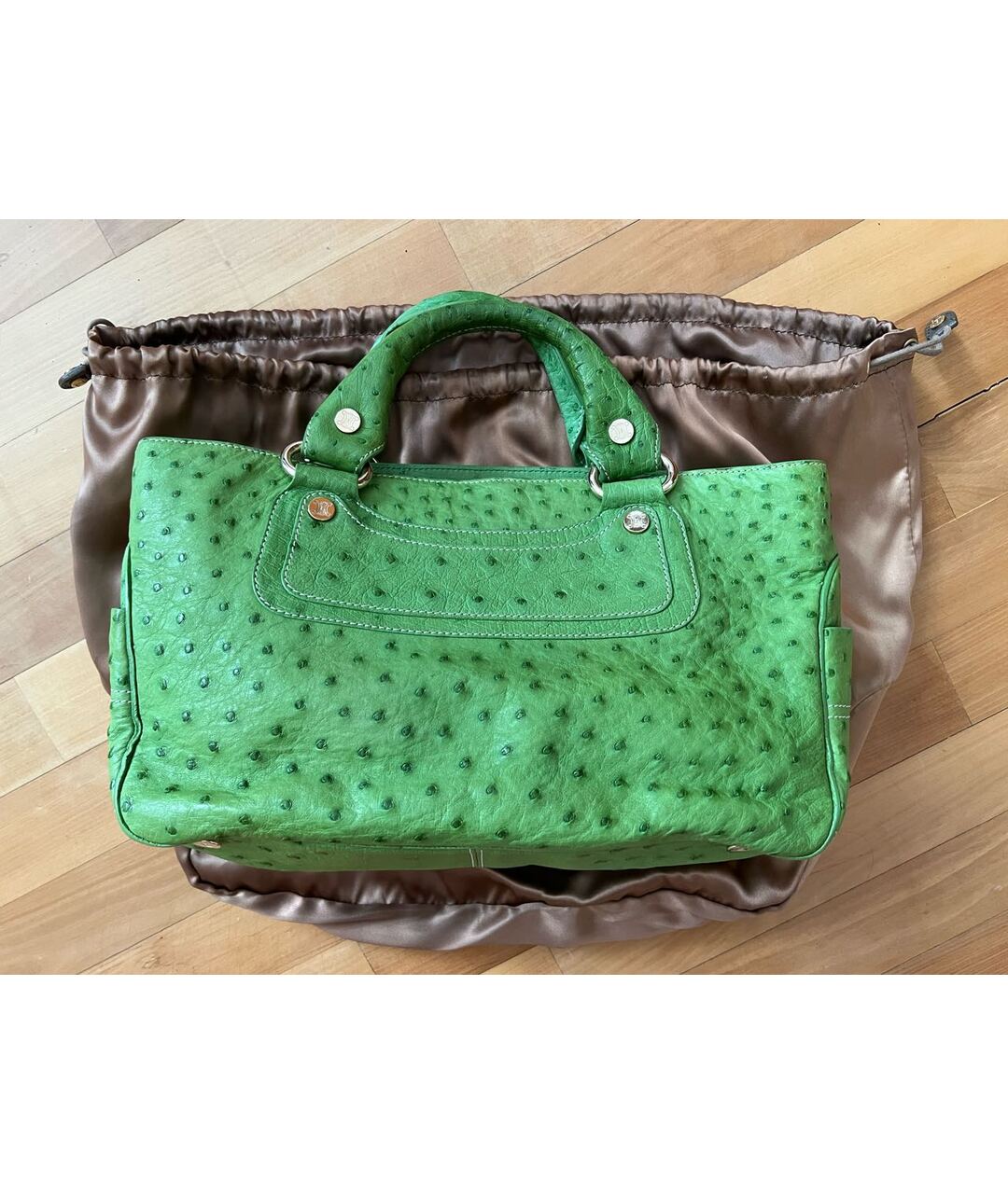 CELINE PRE-OWNED Зеленая кожаная сумка с короткими ручками, фото 9