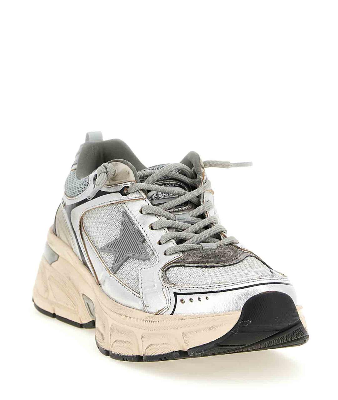 GOLDEN GOOSE Серебряные кожаные кроссовки, фото 2