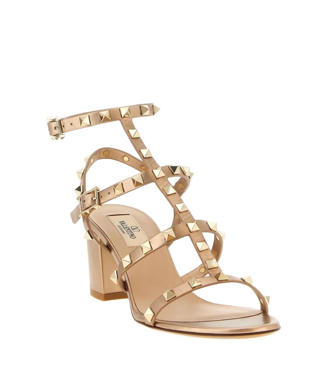 VALENTINO Золотые кожаные босоножки, фото 2