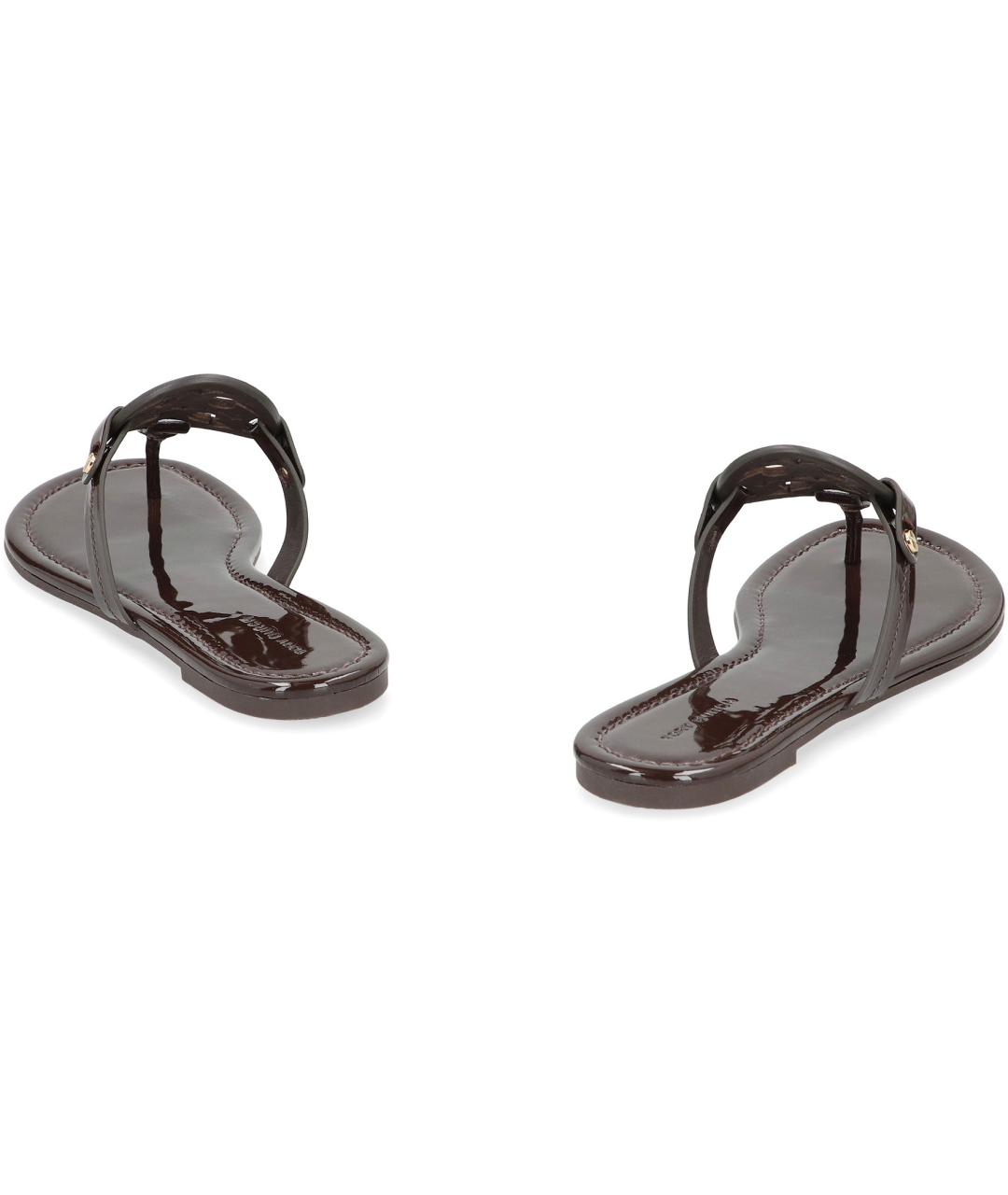 TORY BURCH Коричневые шлепанцы из лакированной кожи, фото 4