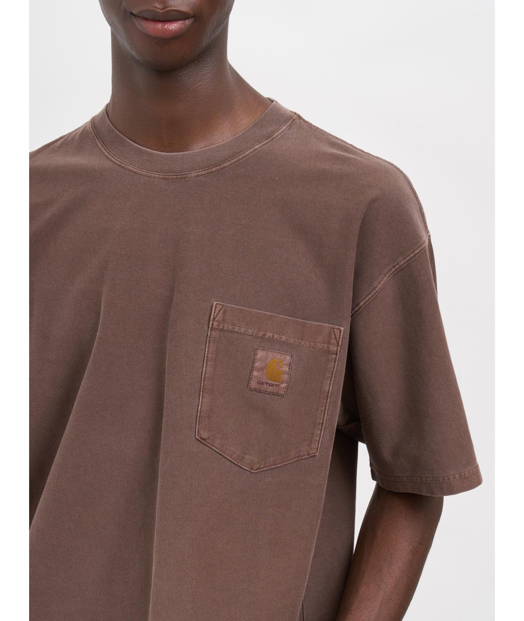 CARHARTT WIP Коричневая хлопковая футболка, фото 3