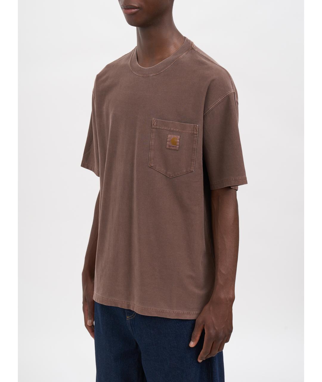 CARHARTT WIP Коричневая хлопковая футболка, фото 2