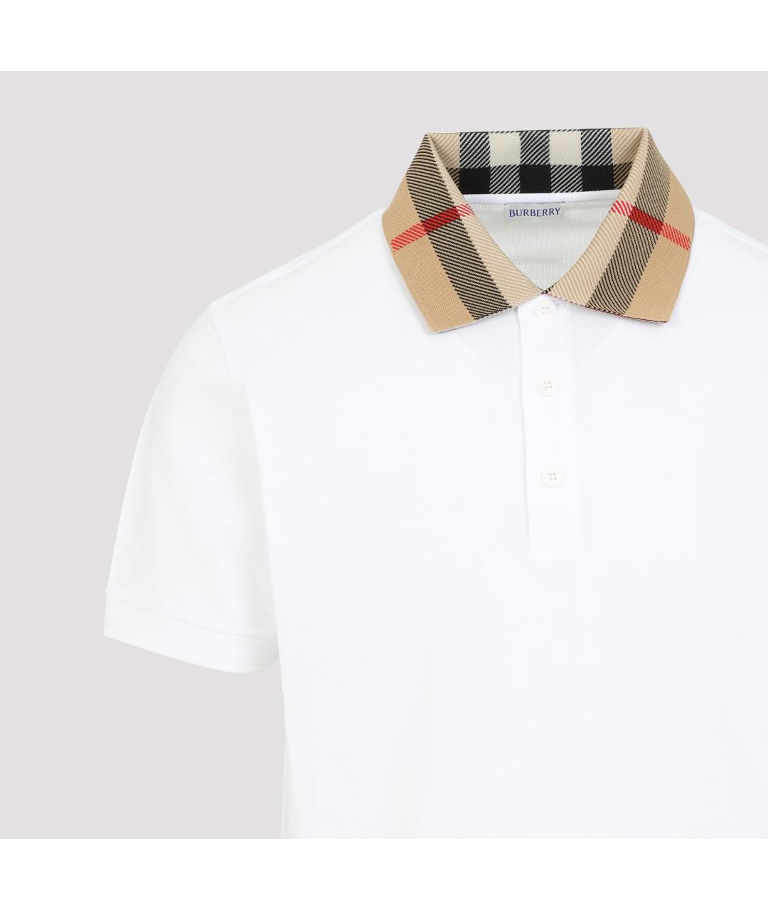 BURBERRY Белое хлопковое поло с коротким рукавом, фото 3