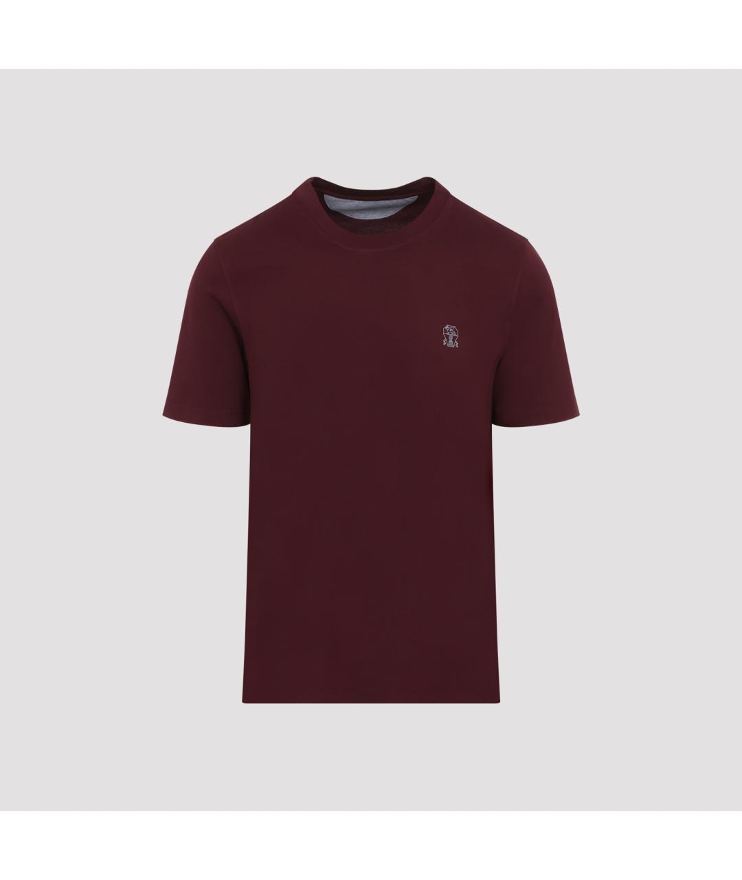 BRUNELLO CUCINELLI Бордовая хлопковая футболка, фото 2