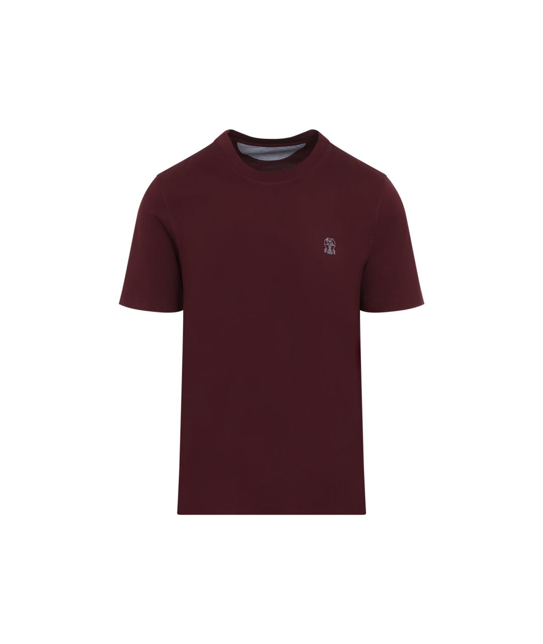 BRUNELLO CUCINELLI Бордовая хлопковая футболка, фото 1
