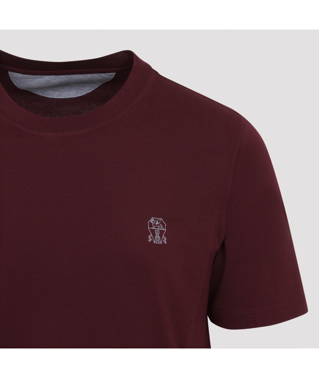 BRUNELLO CUCINELLI Бордовая хлопковая футболка, фото 4