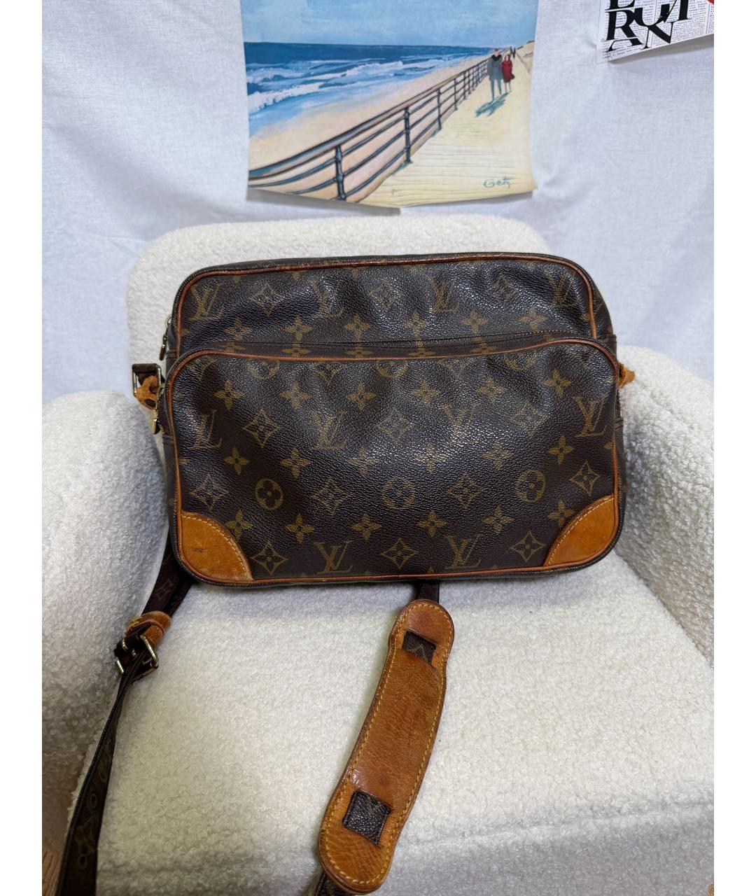 LOUIS VUITTON Коричневая канва сумка через плечо, фото 7