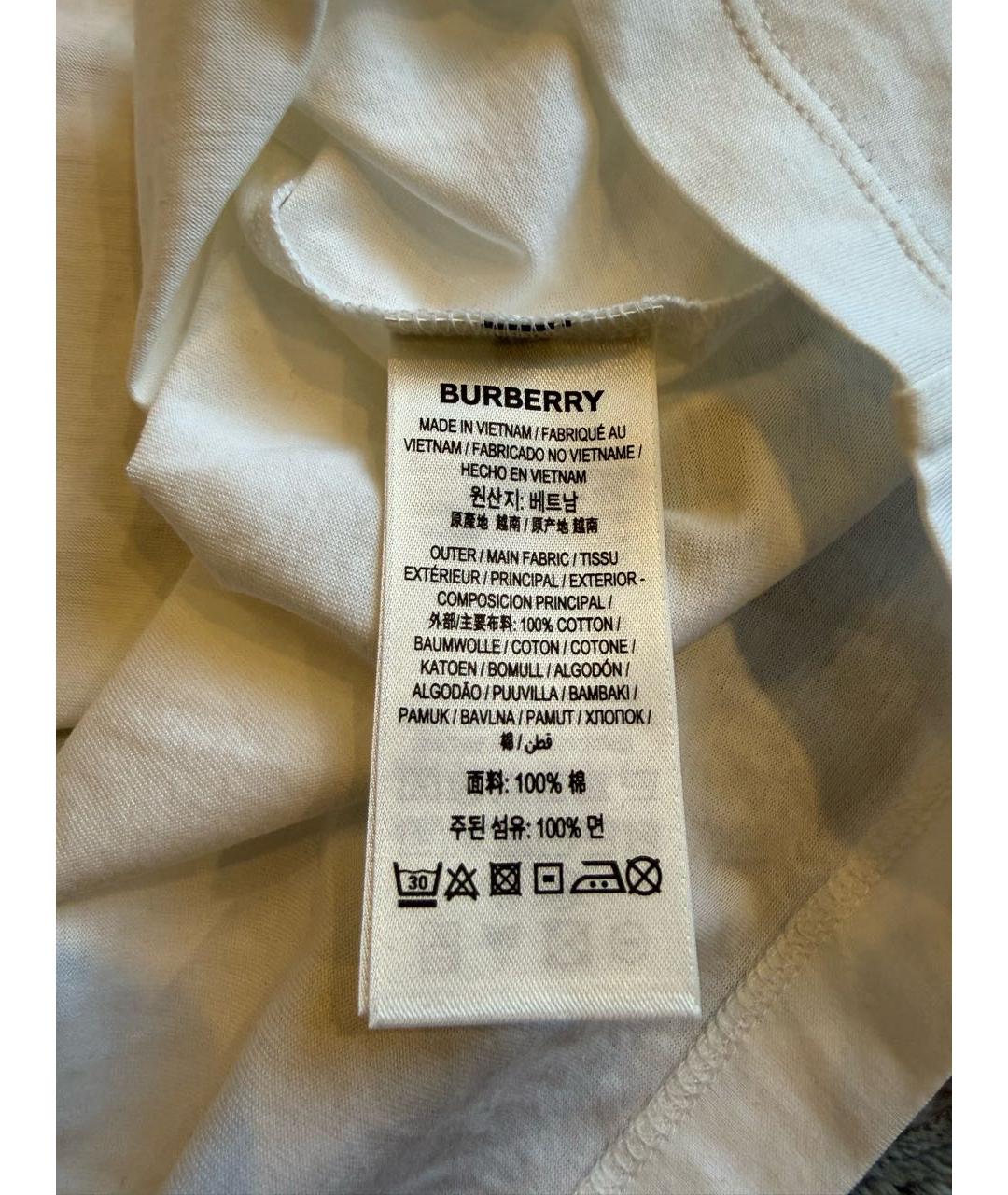 BURBERRY Белая хлопковая футболка, фото 5