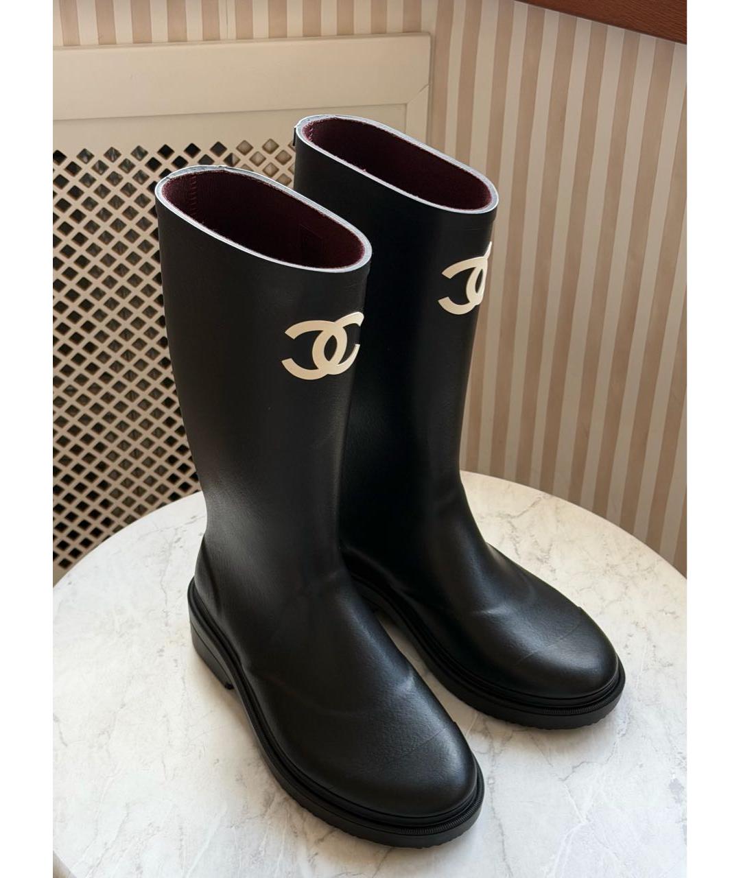 CHANEL Черные резиновые сапоги, фото 2
