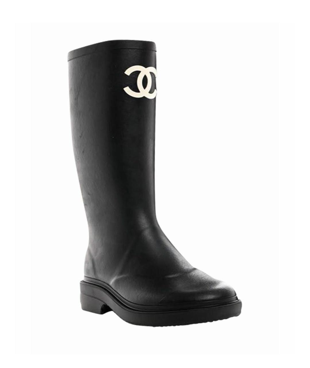 CHANEL Черные резиновые сапоги, фото 1