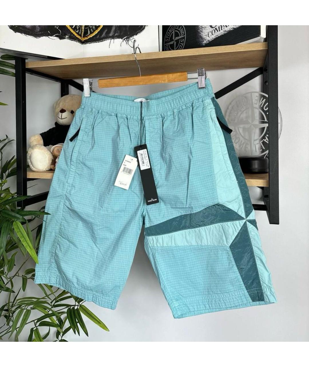 STONE ISLAND Голубые нейлоновые шорты, фото 4