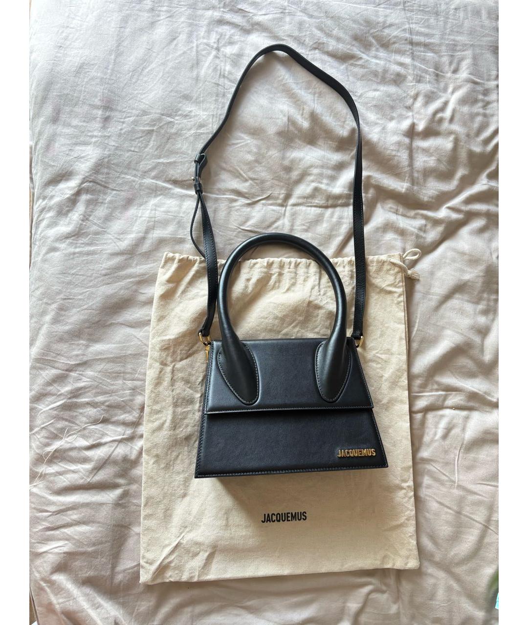 JACQUEMUS Черная кожаная сумка с короткими ручками, фото 7