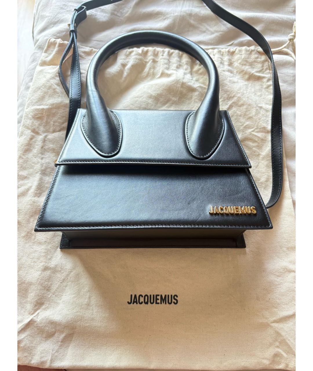 JACQUEMUS Черная кожаная сумка с короткими ручками, фото 2