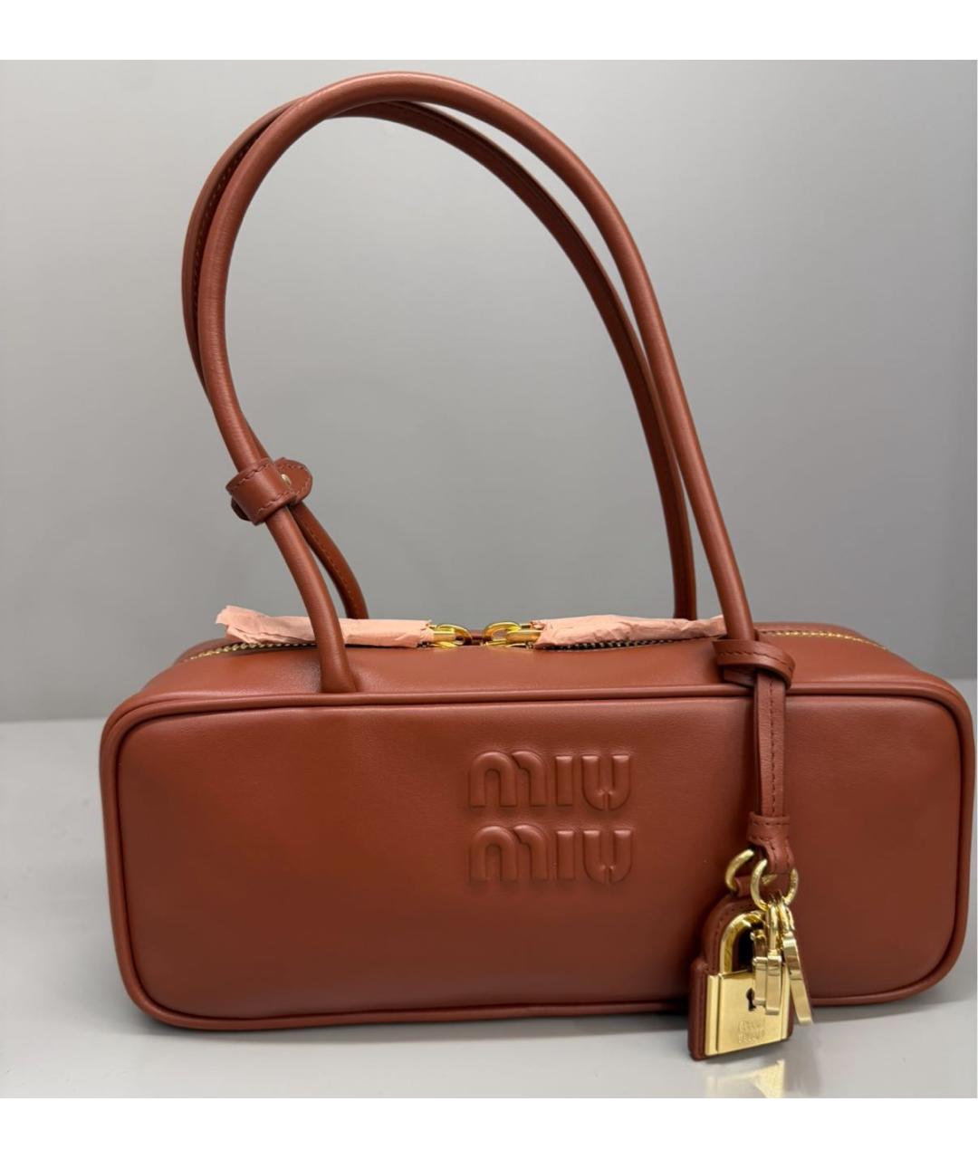 MIU MIU Коричневая кожаная сумка с короткими ручками, фото 7
