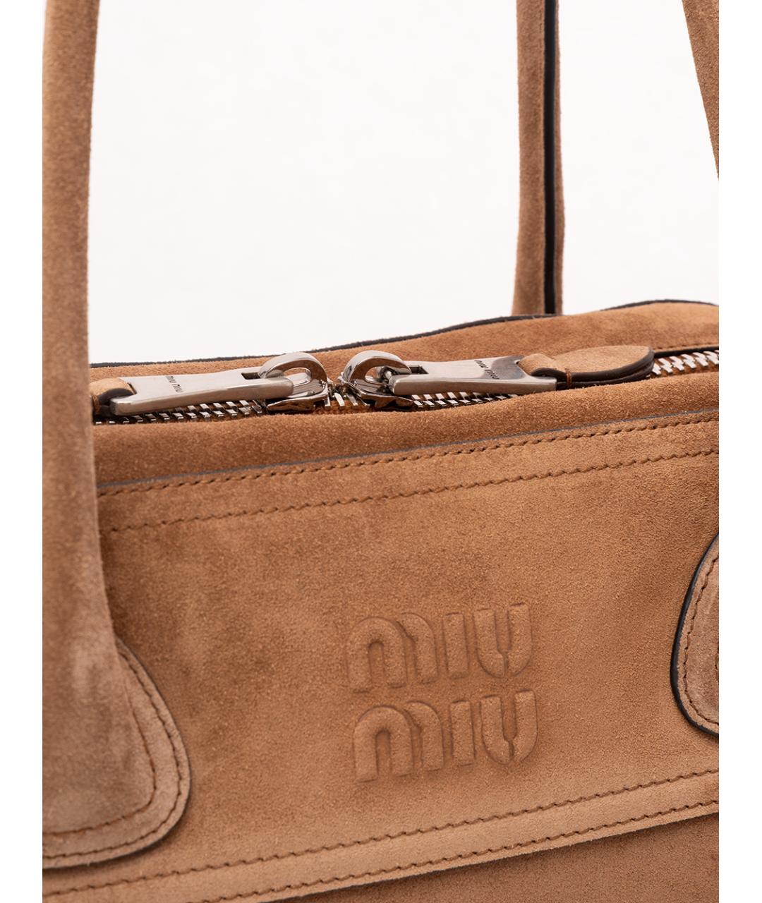 MIU MIU Коричневая замшевая сумка с короткими ручками, фото 5