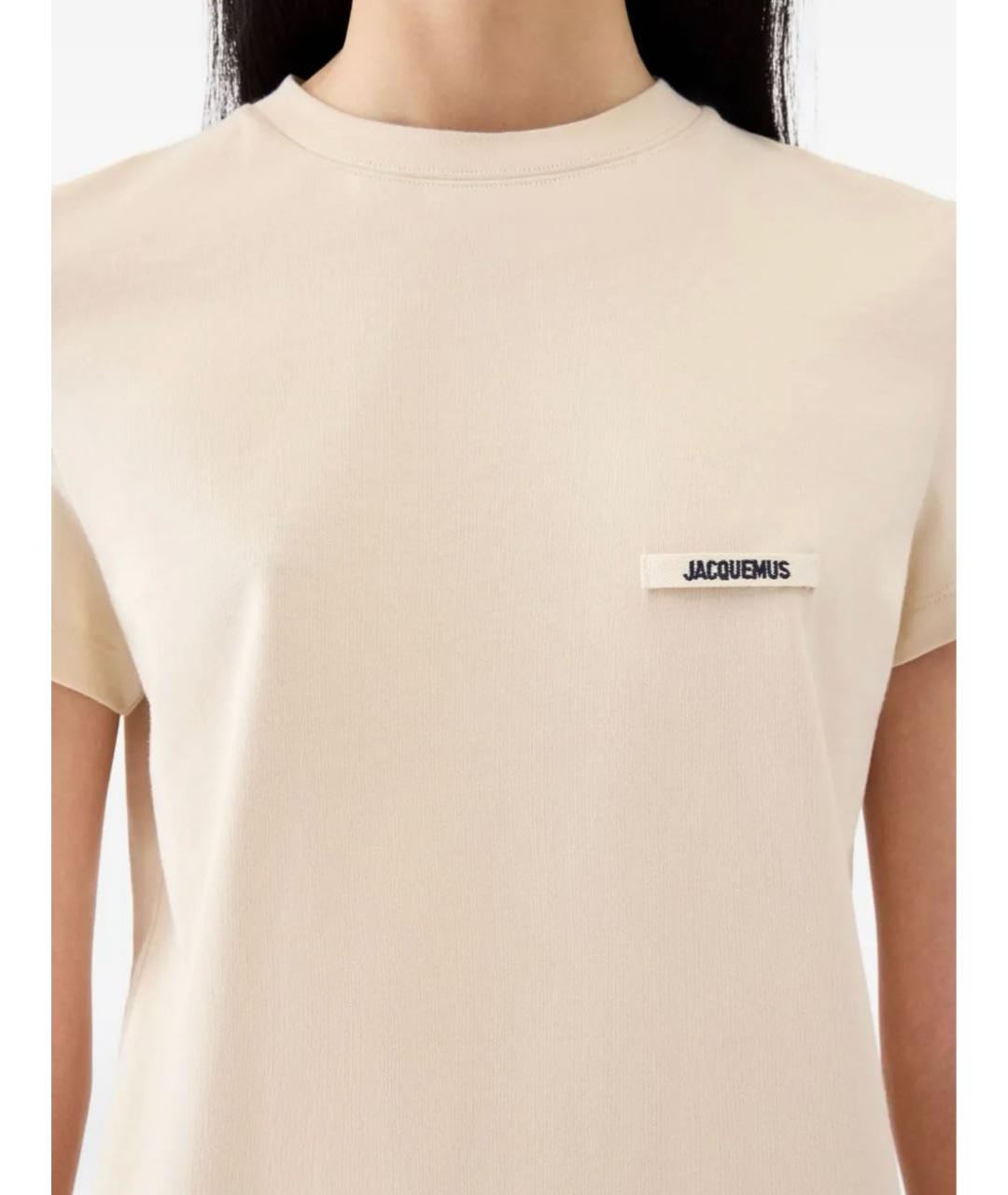 JACQUEMUS Бежевая хлопковая футболка, фото 4