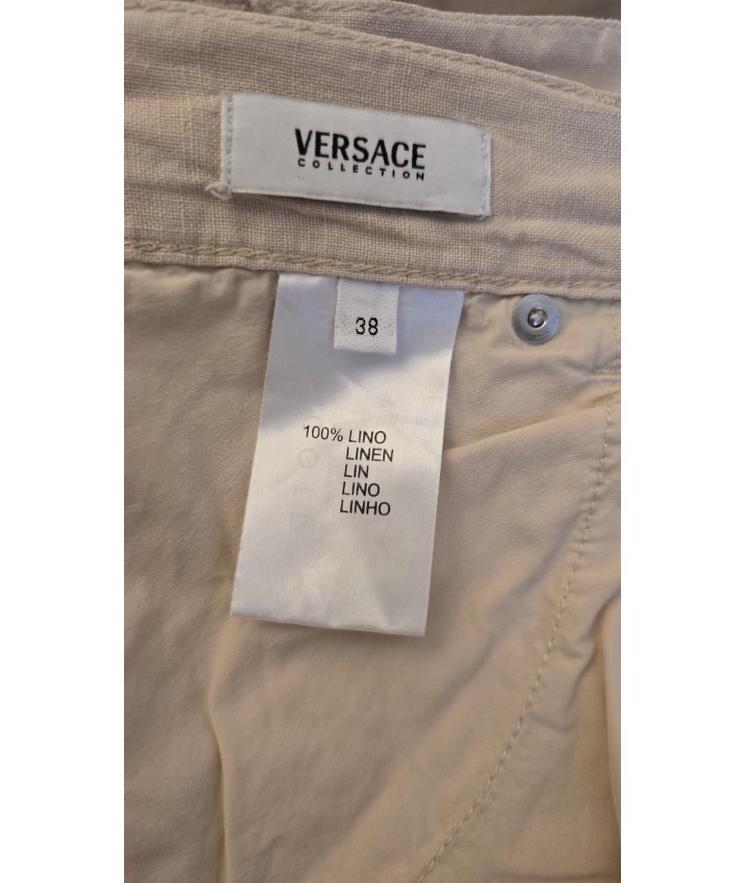 VERSACE Бежевые льняные повседневные брюки, фото 4