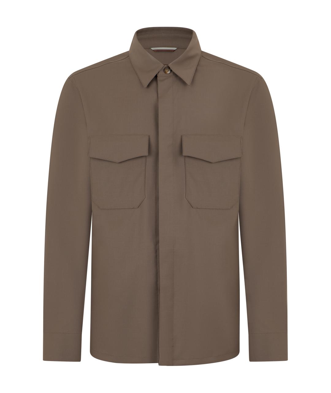 CANALI Коричневая шерстяная кэжуал рубашка, фото 1