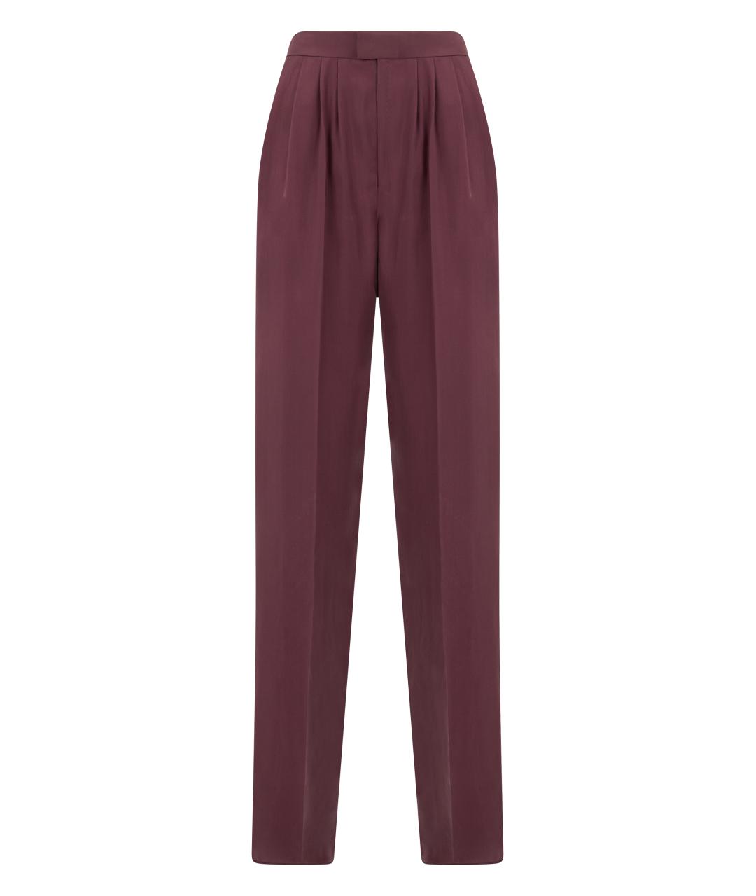 SAINT LAURENT Бордовые шелковые прямые брюки, фото 1