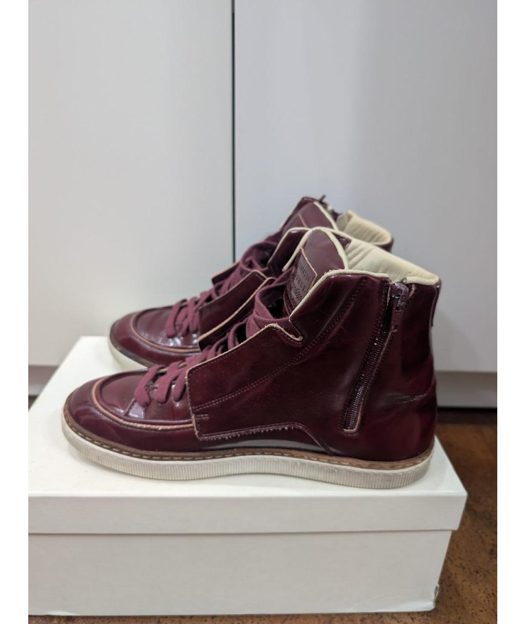 MAISON MARGIELA Бордовые высокие кроссовки / кеды из искусственной кожи, фото 2