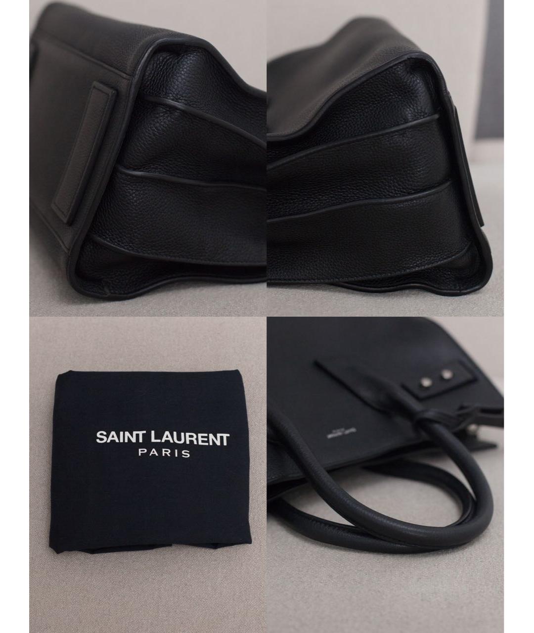 SAINT LAURENT Черная кожаная сумка с короткими ручками, фото 7