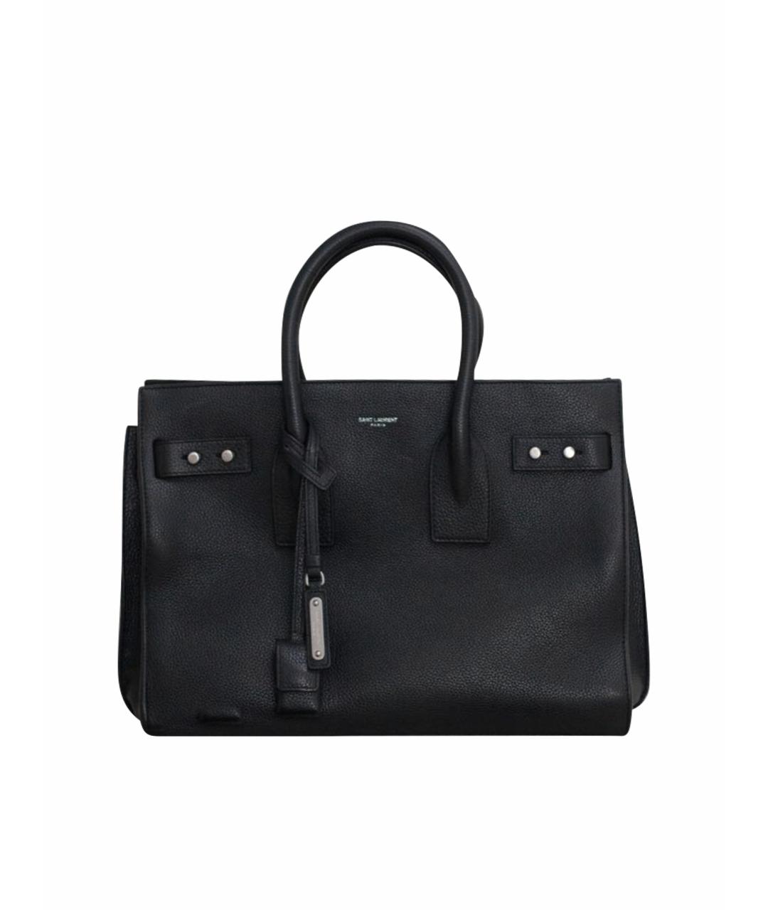 SAINT LAURENT Черная кожаная сумка с короткими ручками, фото 1