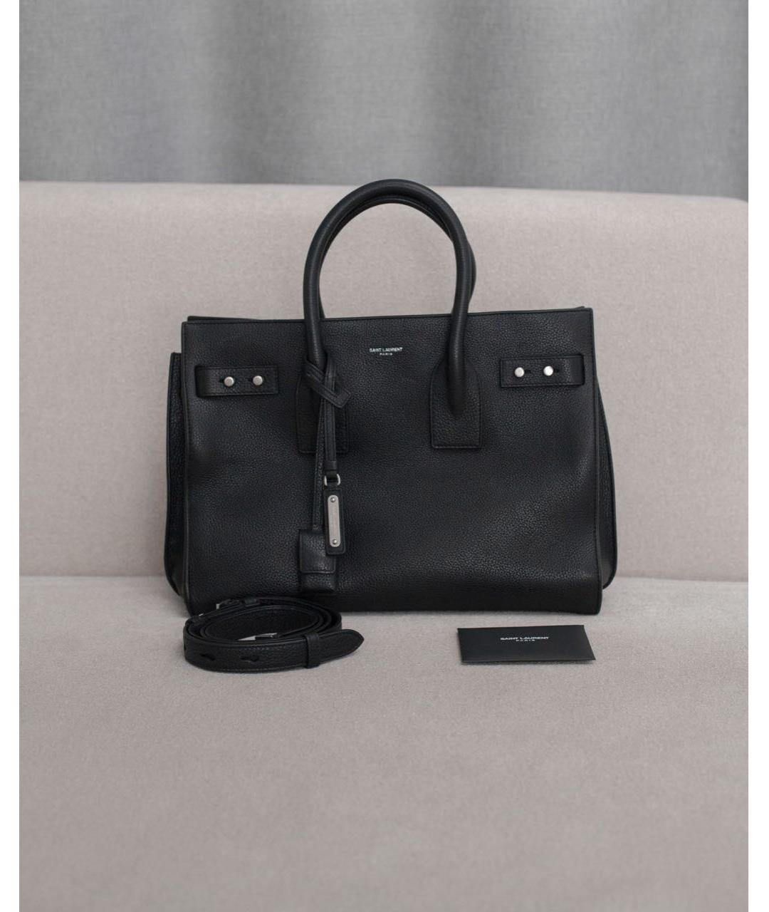 SAINT LAURENT Черная кожаная сумка с короткими ручками, фото 9