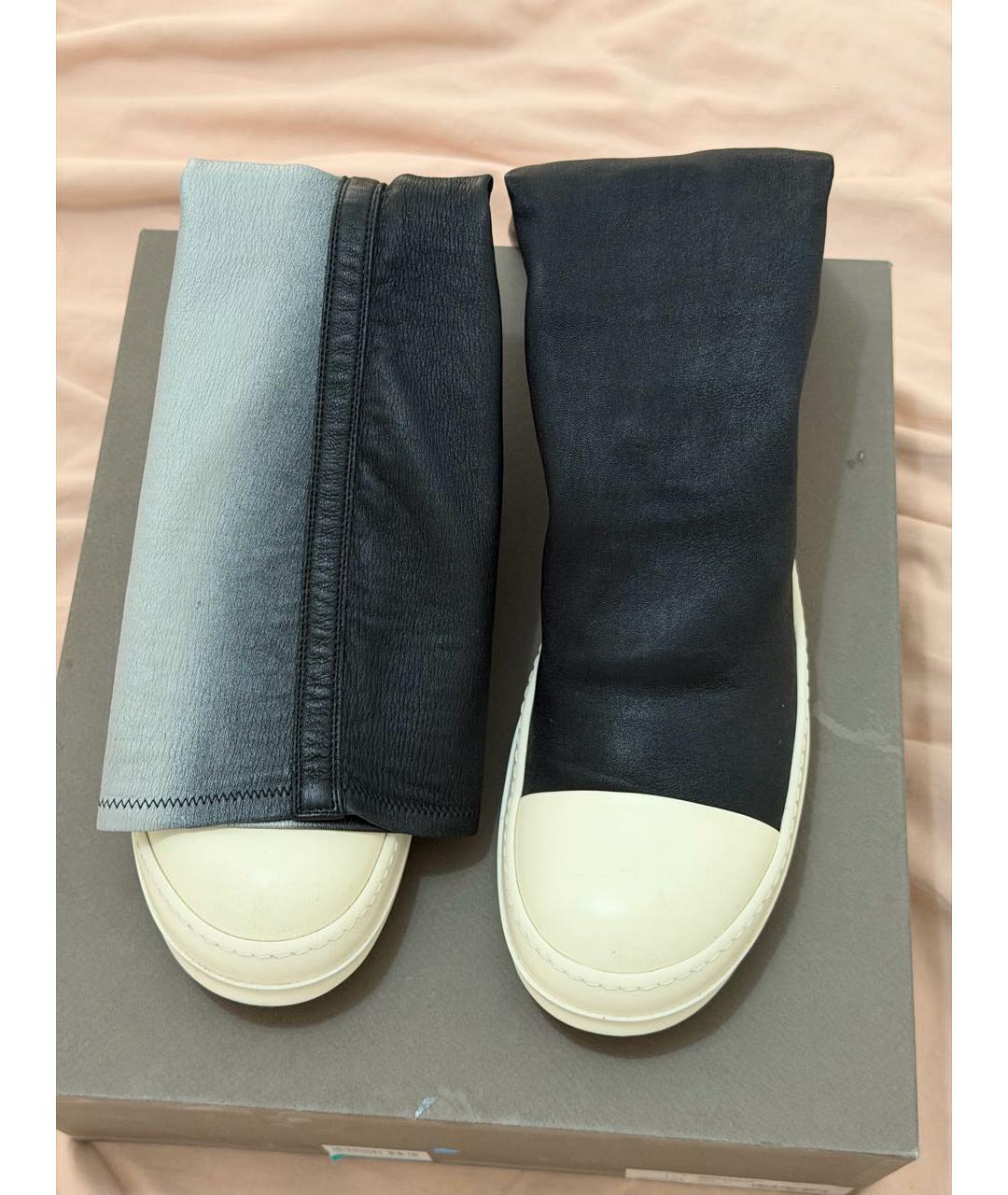 RICK OWENS Черные кожаные высокие кроссовки / кеды, фото 2