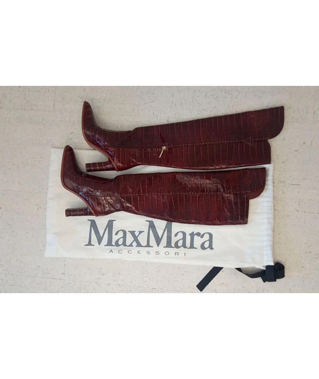 MAX MARA Бордовые кожаные сапоги, фото 3