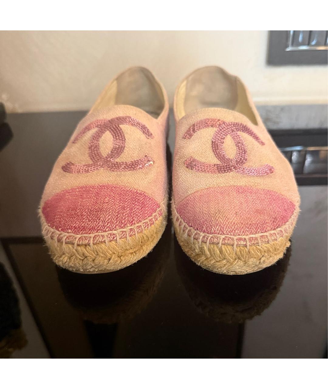 CHANEL Розовые текстильные мокасины, фото 2