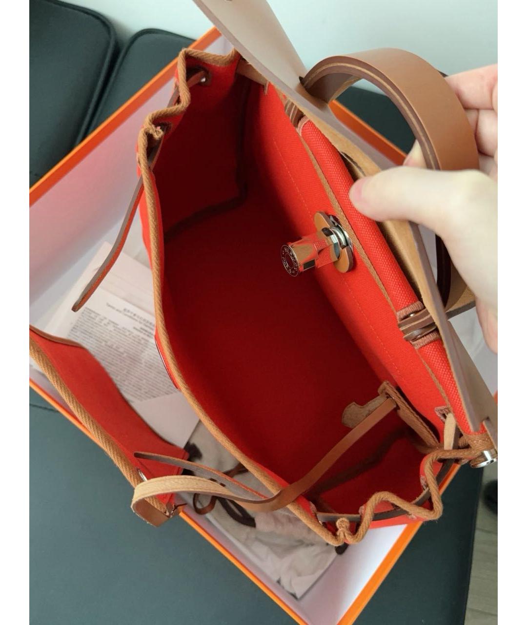 HERMES Красная кожаная сумка тоут, фото 4