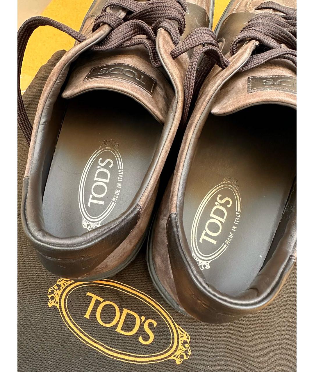 TOD'S Коричневые кожаные низкие кроссовки / кеды, фото 5