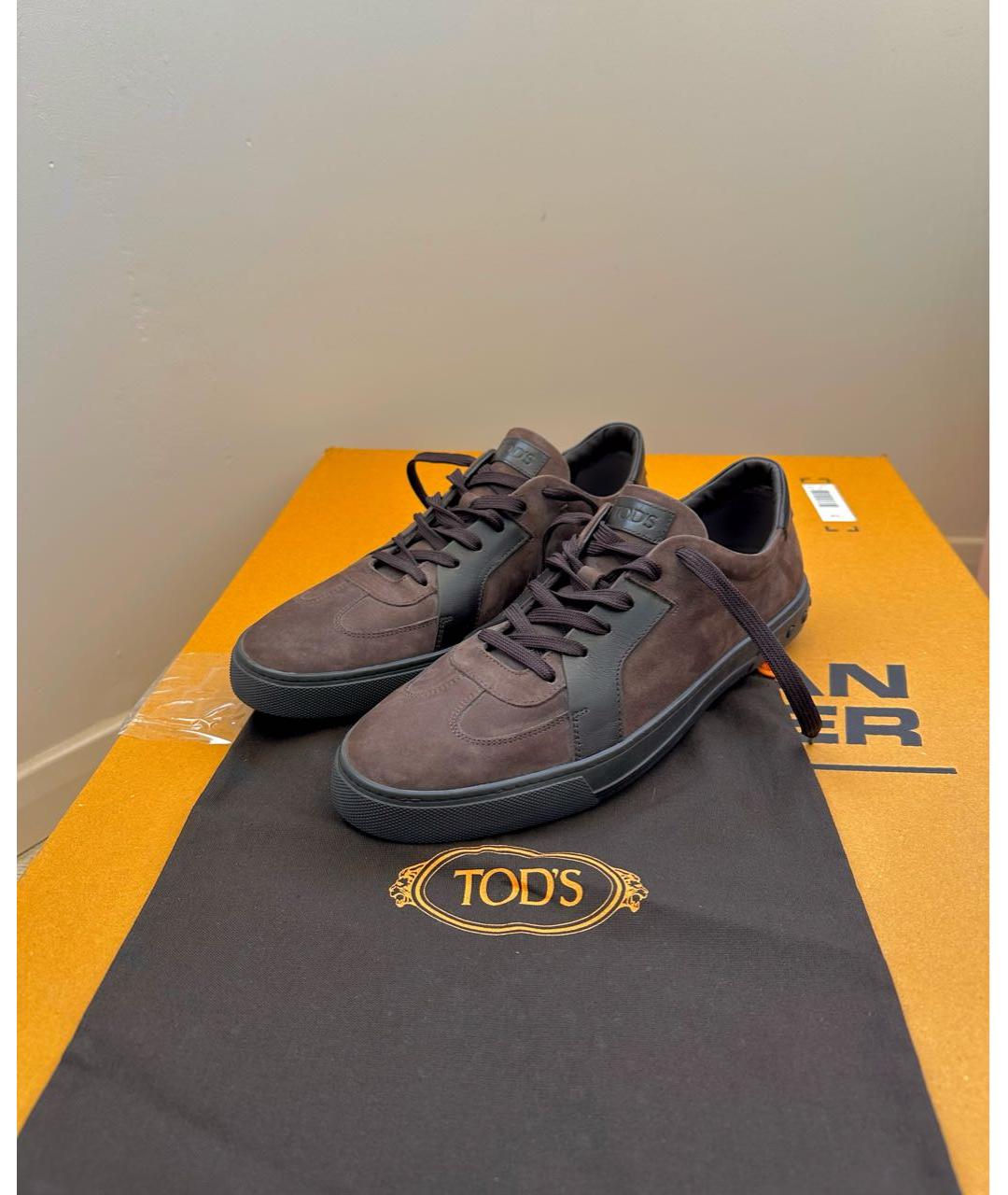 TOD'S Коричневые кожаные низкие кроссовки / кеды, фото 3