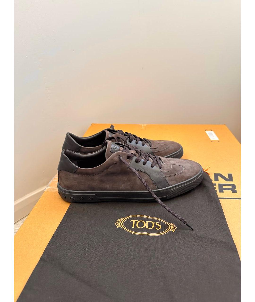 TOD'S Коричневые кожаные низкие кроссовки / кеды, фото 7