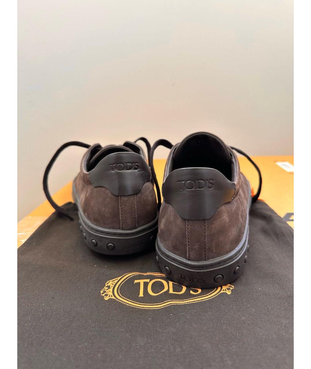 TOD'S Коричневые кожаные низкие кроссовки / кеды, фото 4