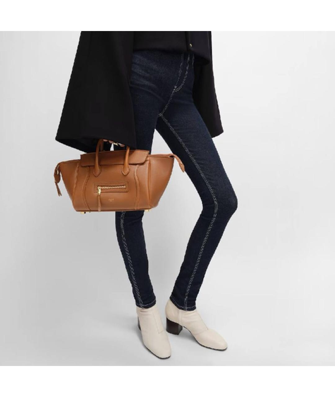 CELINE Горчичная кожаная сумка через плечо, фото 4