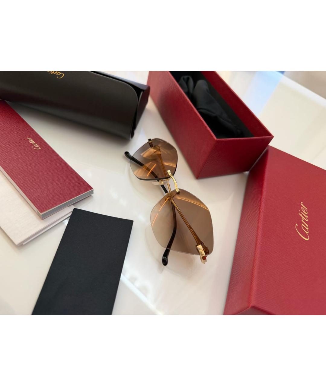 CARTIER Бежевые металлические солнцезащитные очки, фото 5