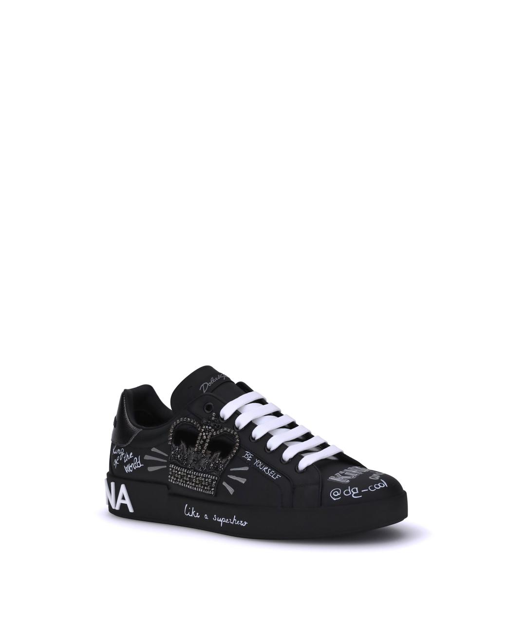 DOLCE&GABBANA Черные кожаные низкие кроссовки / кеды, фото 2